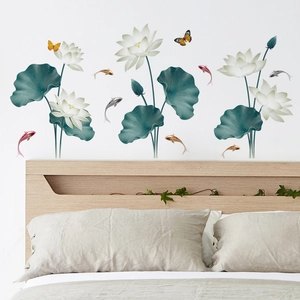 Lotus and koi fish wall decal for living room bedroom decoration self-adhesive sticker