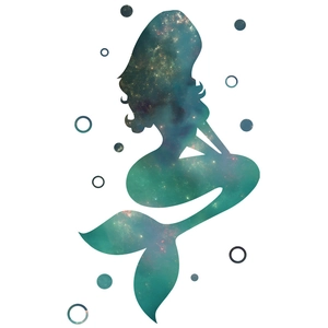 Adesivo murale silhouette sirena con cielo stellato per decorazione pareti camera da letto