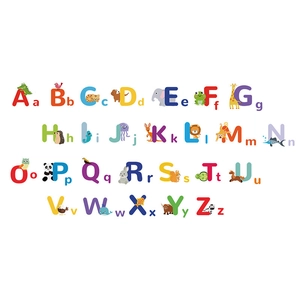 Educational 26 English alphabet wall stickers with colorful cartoon animal illustrations