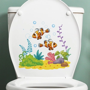 Unterwasserwelt Clownfisch Koralle Seegras Toilettendeckel Aufkleber PVC Wasserdicht Deko Wandaufkleber Für Badezimmer Deko