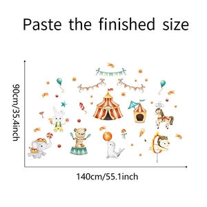 Finished size layout for circus animal wall stickers measuring 90cm x 140cm