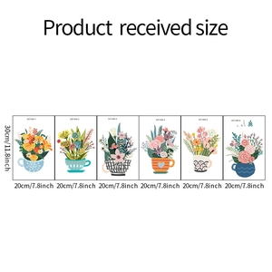 Dettaglio di sei adesivi murali con tazze di fiori di 30x20cm per decorazioni per la casa