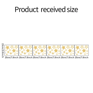 Size guide for gold star wall stickers showing product dimensions 15cm x 20cm set
