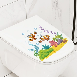Meereswelt Cartoon Fisch Toilettendeckel Aufkleber mit Seegras für Badezimmer Deko