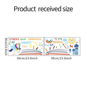 Detailed view of unicorn and rainbow wall stickers with 30x120cm size dimensions