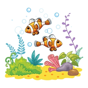 Selbstklebende Wandtattoos mit Clownfisch und Algen für die Badezimmerdekoration