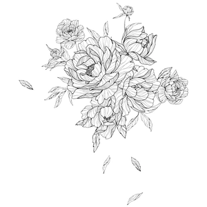 Self-adhesive black and white sketch peony floral wall stickers for living room decor