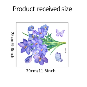 Detail showing colorful floral butterfly toilet sticker dimensions and watercolor design