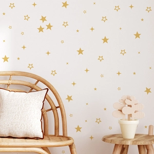 Golden pentagram star wall decals in various styles for minimalist home wall decoration