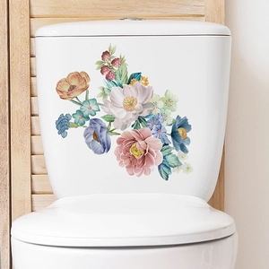 Floral bathroom wall decals featuring vintage peonies and hydrangeas in Morandi colors