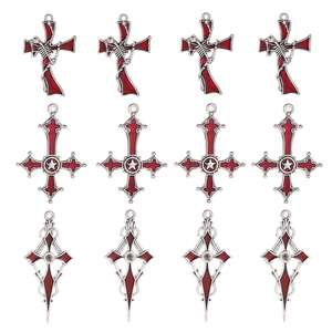 Punk Gothic Rotes Öltropfen Kreuz Anhänger Legierung Totenkopf Pentagramm Herz Anhänger Für DIY Schmuckherstellung Zubehör