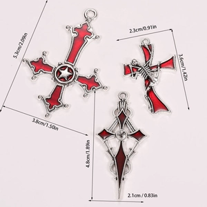 Punk Gothic Heilig-Herz-Kreuz-Anhänger mit roter Emaille in drei silbernen Designs