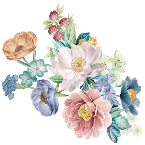 Floral toilet wall sticker with pink peonies and green leaves on white background