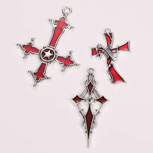 Gothic Punk Legierung Kreuzanhänger mit dunkelroter Emaille und Totenkopfstern Details
