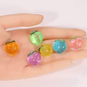 Colorful resin peach pendants with glitter and silver rings for DIY jewelry making