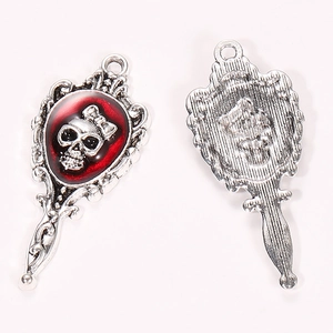 Gothic skull butterfly mirror pendant charm in silver and red finish for DIY jewelry