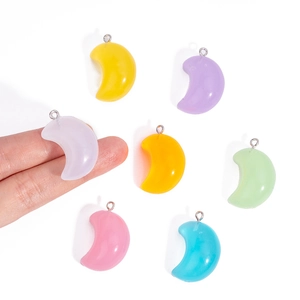 Set of colorful jelly acrylic moon pendants with silver rings for DIY jewelry making
