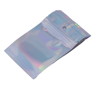 Bolsas de embalaje holográficas resellables para joyas con agujeros para colgar y brillo