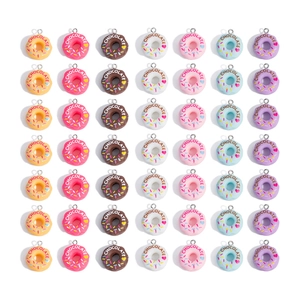 Colgante de Dona de Resina Multicolor Para Fabricación de Joyas DIY Dije con Patrón de Corazón de Chocolate para Pendientes Collares Llaveros Decoración