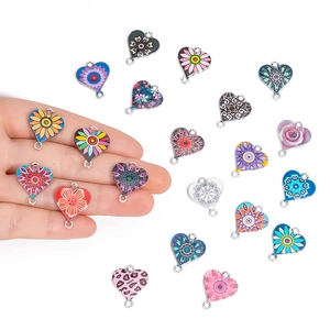 Ciondoli a cuore smaltati colorati con motivi mandala e doppi anelli per gioielli fai da te