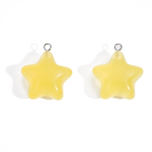 Pair of jelly yellow acrylic star pendants with silver rings for DIY jewelry and keychains