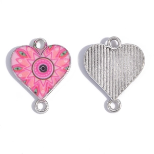 Connettore a cuore rosa con motivo mandala e design a occhio per gioielli fai-da-te