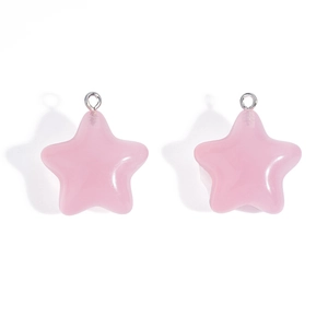 Pair of jelly pink star acrylic charms with metal loops for DIY jewelry making