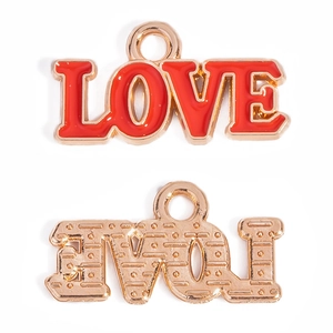 Ciondoli LOVE in smalto rosso con placcatura in oro per la creazione di gioielli fai-da-te