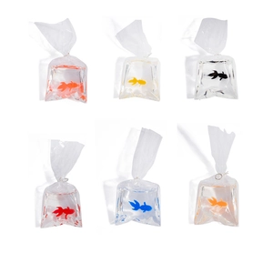 Creative resin goldfish water bag earrings in six vibrant colors with metal loops