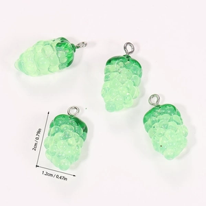 Detail view of mini 3D resin grape charms for DIY jewelry making with dimensions