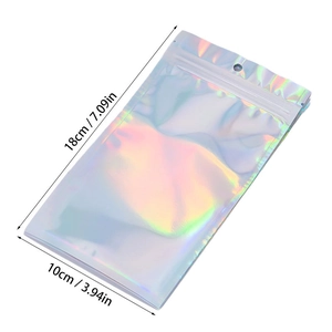 Bolsa holográfica para joyas 10x18cm con cierre hermético y agujero de exposición