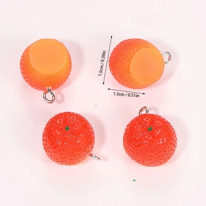 Detailed view of handmade resin orange fruit pendant with measurements and metal ring