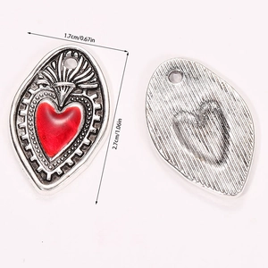 Gothic red enamel heart pendant jewelry accessory with detailed size measurements