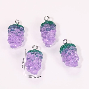 Macro shot of purple resin grape pendants for DIY jewelry with size measurement 2cm