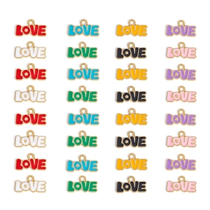 Colorful LOVE enamel alloy charms with gold plating for DIY jewelry necklaces and bracelets
