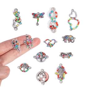 Ethnic turtle and owl alloy charms with colorful beads for handmade jewelry making