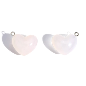Détails de pendentifs cœur rose translucide avec anneaux argentés pour création de bijoux DIY