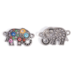 Colorful elephant connector pendant with evil eye patterns for DIY jewelry making