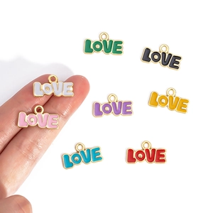 Colorful LOVE enamel pendants with gold alloy frame for DIY jewelry making and crafts