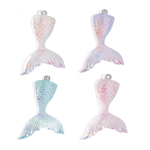 Colorful laser resin mermaid tail pendants for DIY jewelry and keychains set of 4