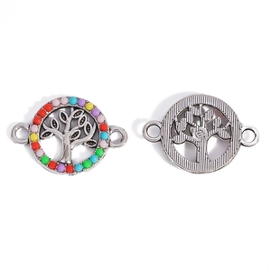 Silver alloy tree of life connector with colorful beads for DIY jewelry making