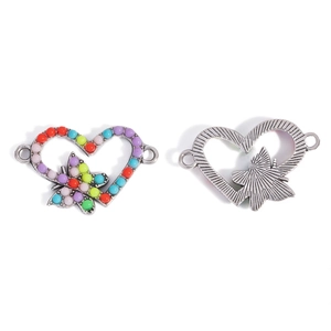 Rainbow heart butterfly jewelry connectors in vintage silver finish for DIY crafts