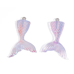 Iridescent mermaid tail resin charms with purple-pink gradient for DIY jewelry making