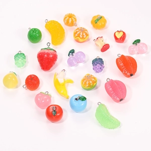 Assorted 3D resin fruit pendants including strawberry and banana for DIY jewelry making