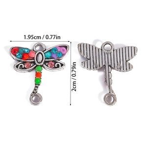 Detailed front and back views of a dragonfly jewelry pendant with multi-color rhinestones
