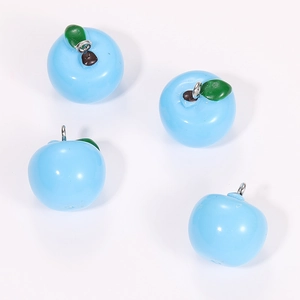 Set of four light blue resin apple pendants with silver rings for DIY jewelry crafting