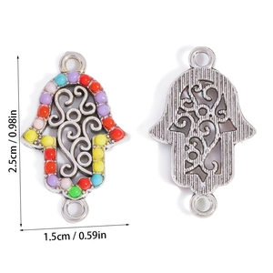 Detailed dimensions of silver Hamsa hand charm connector for DIY jewelry making
