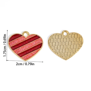 Herzanhänger aus Legierung mit rosa Glitzer für Schmuck, Vorder- und Rückseite, 2cm