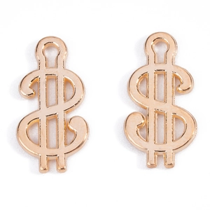 Detailed close-up of golden dollar sign alloy pendants for DIY jewelry crafting