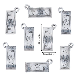 Miniature dollar sign charms for jewelry making, 100 USD bill pendants 1.55x0.8cm size